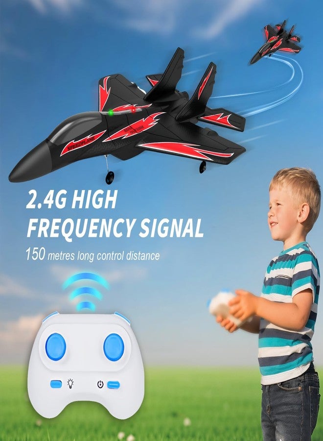 QFCST Foam Remote Control Wireless Airplanes RC Planes, Remote Control Fighter Toys, 2CH 2.4Ghz RC Fighter Jet with Light, Hobby Rc Airplanes Easy to Fly for Kids Boys Adults(Black) - Image 3